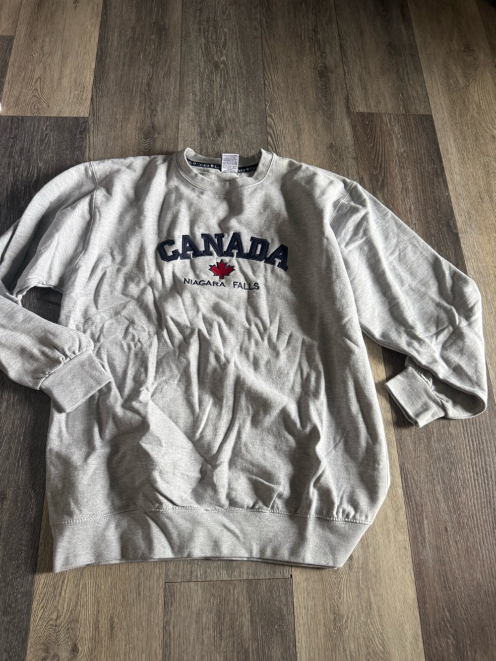 Urban Outfitters Men’s Crewneck Sweatshirt - Light Gray with Navy & Red Logo